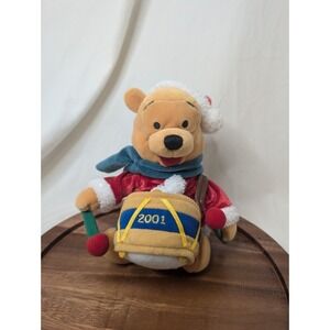 Disney Store 2001 Christmas/Holiday Winnie The Pooh Plush With Drum And Hat